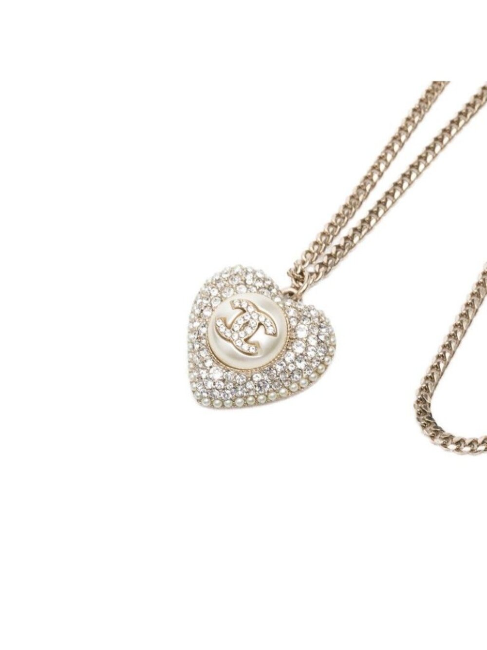 Chanel CC Logo Heart Motif Chain Pendant Stamp Silver White Metal